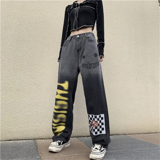 Trendy Harajuku Gradient Jeans Women's Straight Wide Leg Pants