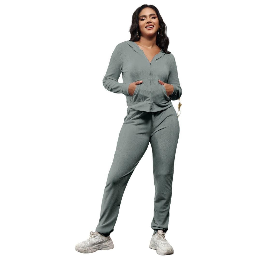 Stylish Casual Two-Piece Set With Golden Mink-Like Fleece And A Hood