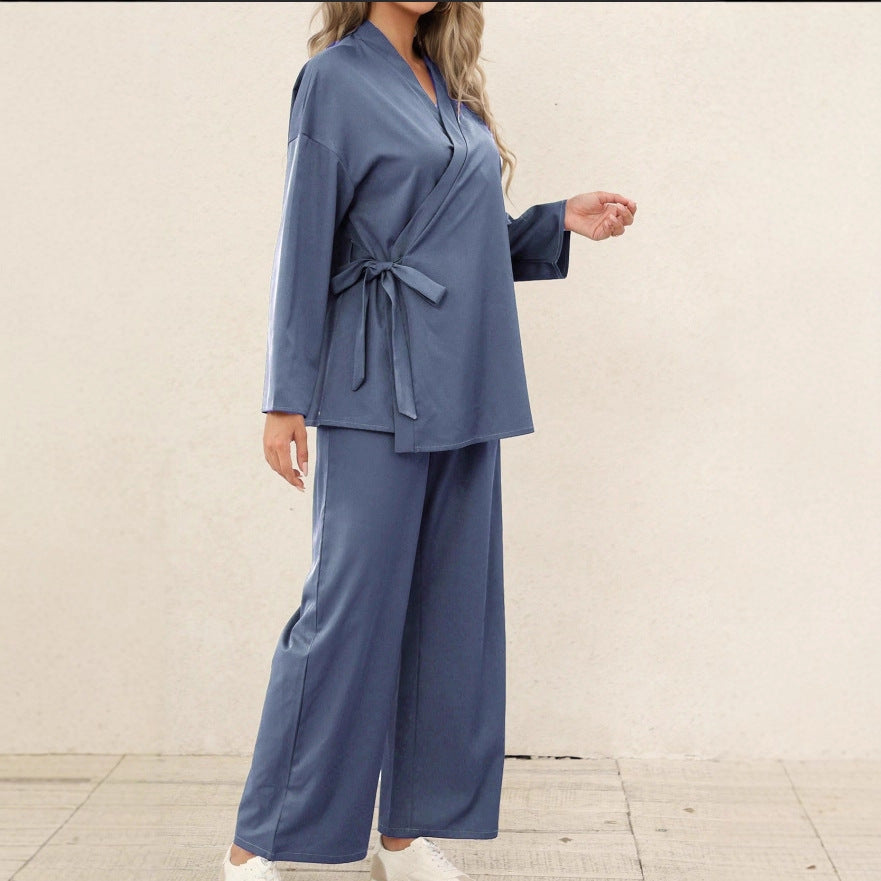 Women's Loose-fitting Top And Wide-leg Pants Two-piece Set