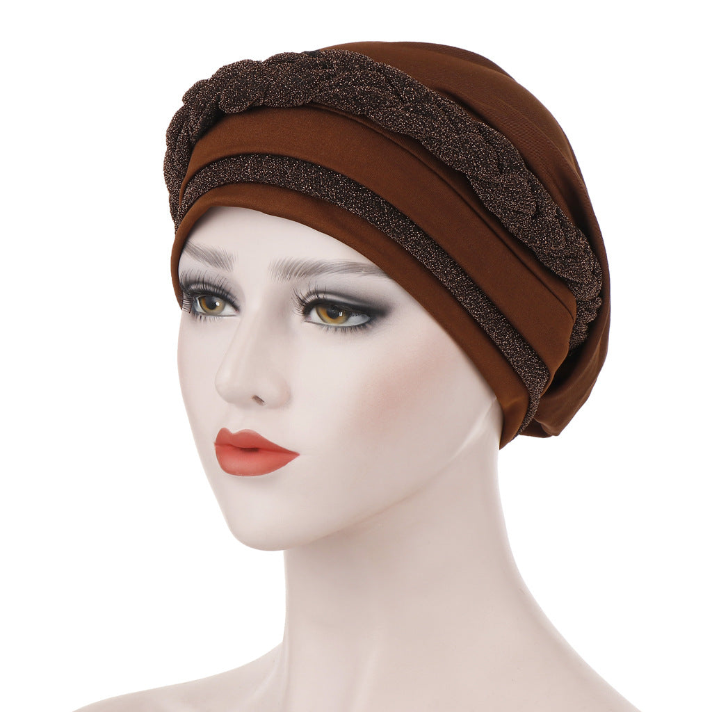 New Multi-color Crystal Hemp Three-layer Turban Hat