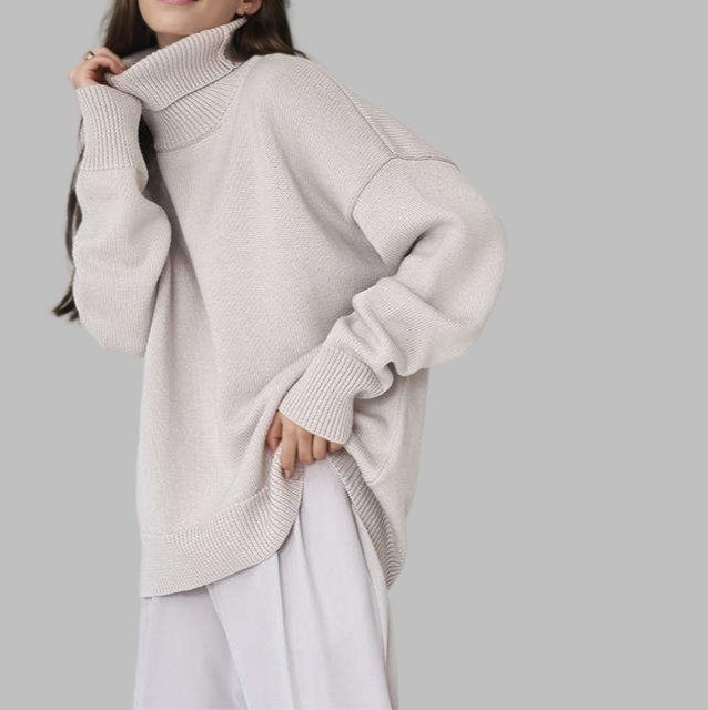 Solid-color Turtleneck Sweater For Women European And American Style