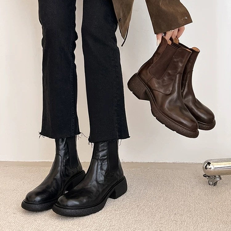 Womens British-style Dr Ankle Boots With Chunky Heels