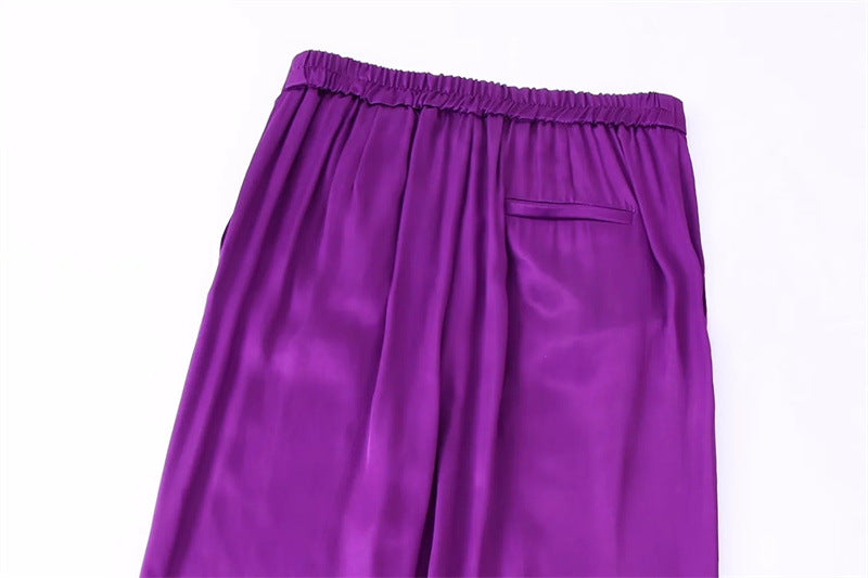 Silk Texture Suit Coat High Waist Casual Pants