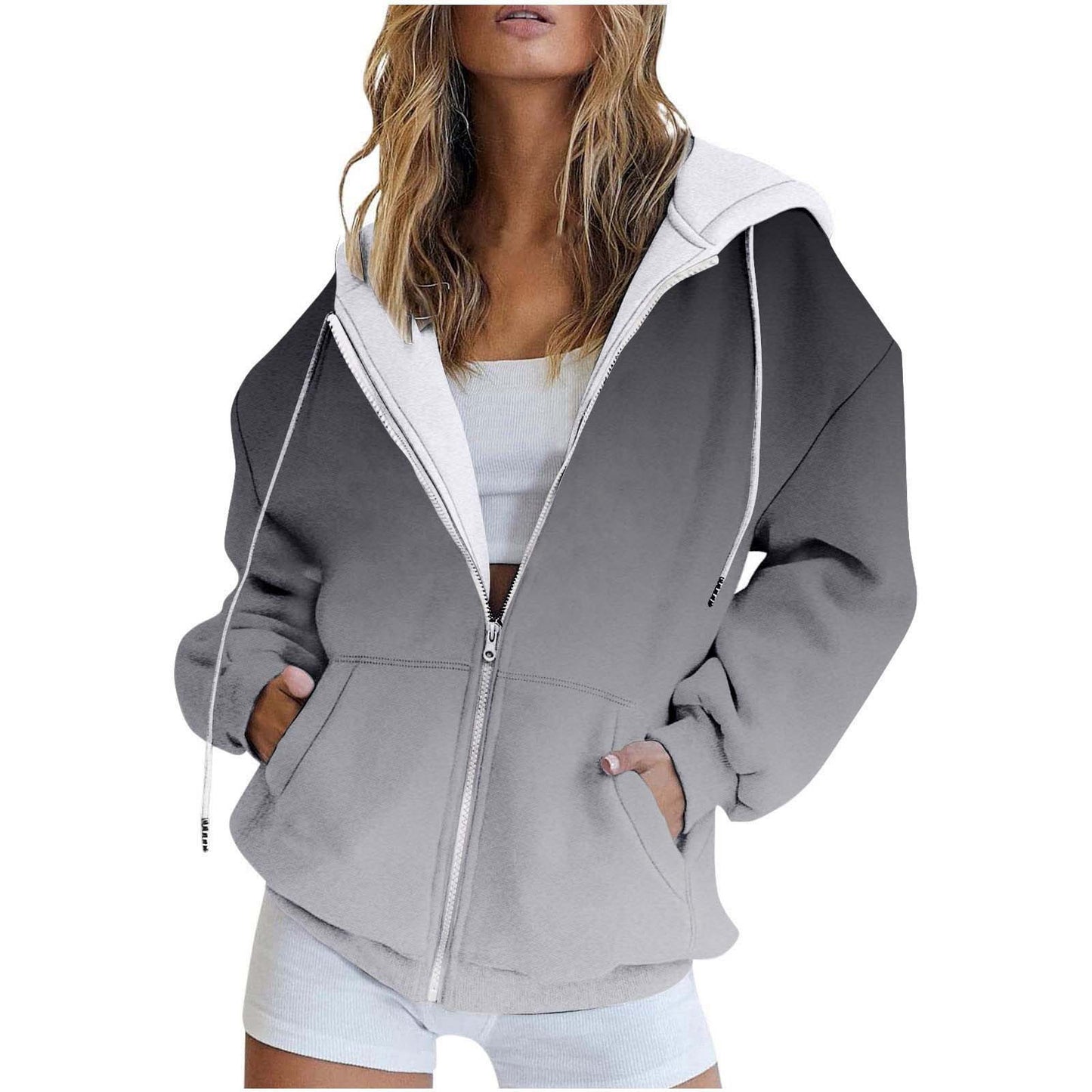 Digital Printing Urban Casual Round Neck Zipper Sweater