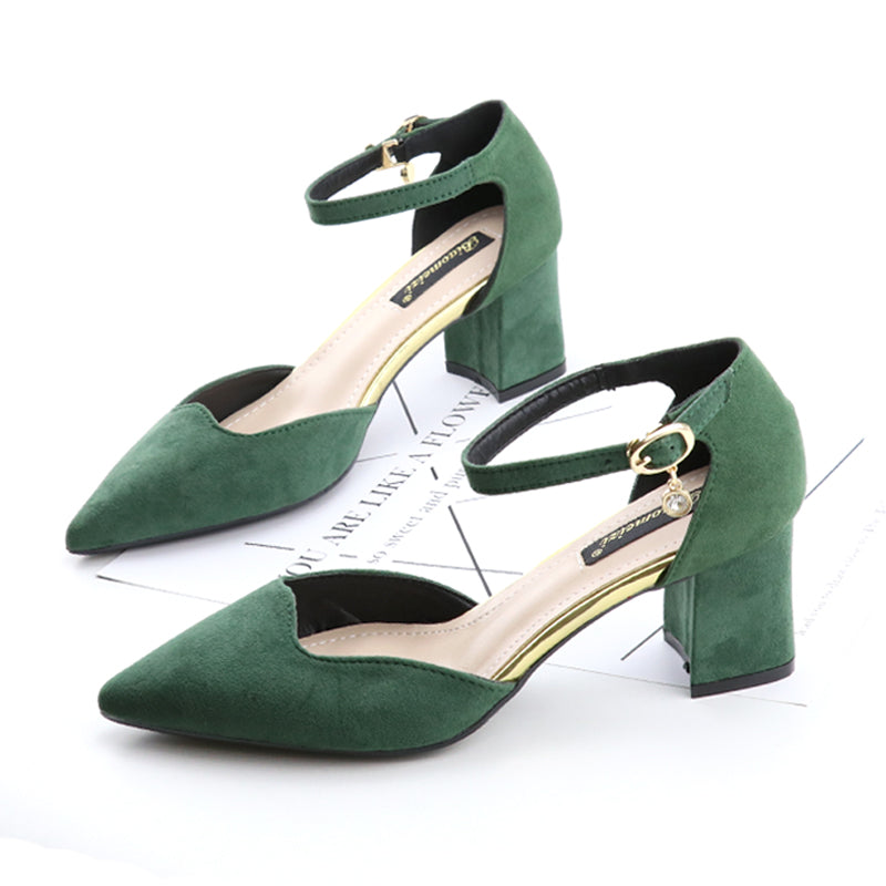Women's Thick Heel High Heel Sandals Mid-heel Pointed Hollow Single Shoes