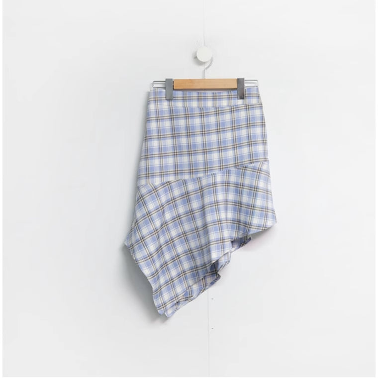 Retro Irregular Plaid Pattern High Waist Slimming Skirt