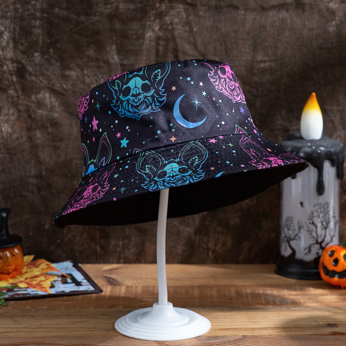 Halloween Funny Bat Pumpkin Ghost Reversible Fisherman Hat