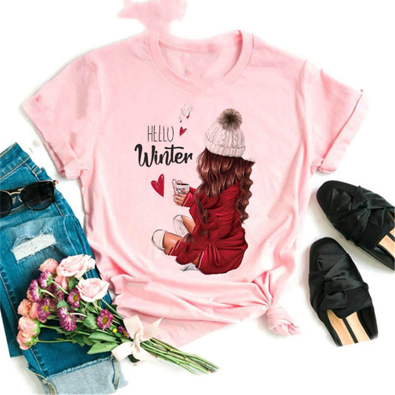Christmas Print Girlfriends Red T-Shirt