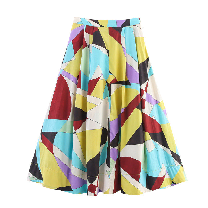 Spring And Summer Square Printing Midi Dress