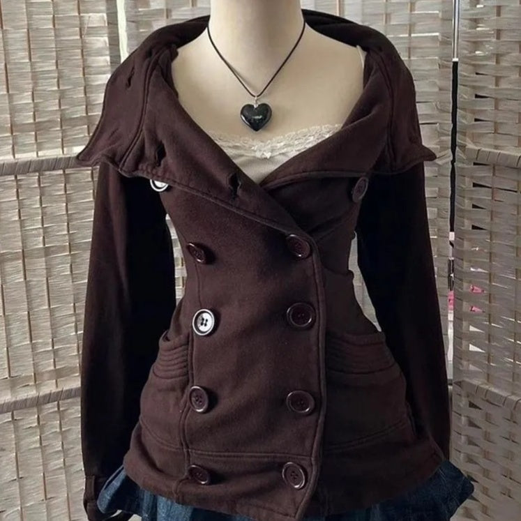 Womens Retro Double-Breasted Short Coat