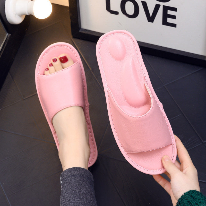 High-end Japanese-style Leather Slippers For Home Usequiet And Perfect For Indoor Wooden Floors