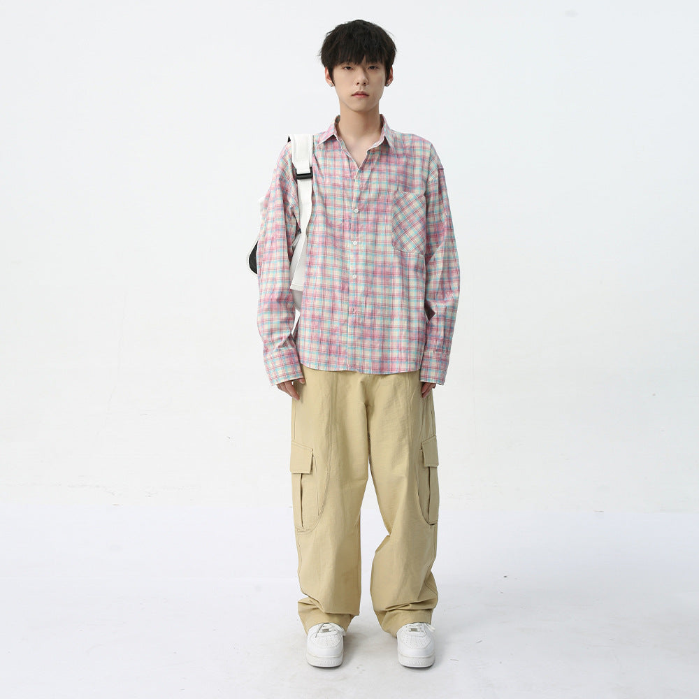 Men's Vintage Tie-dye Plaid Long-sleeved Shirt