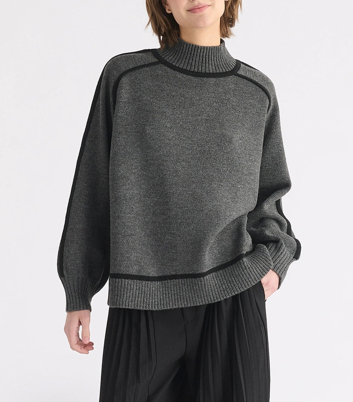 Maillard Autumn And Winter Striped Contrast Color Top For Women