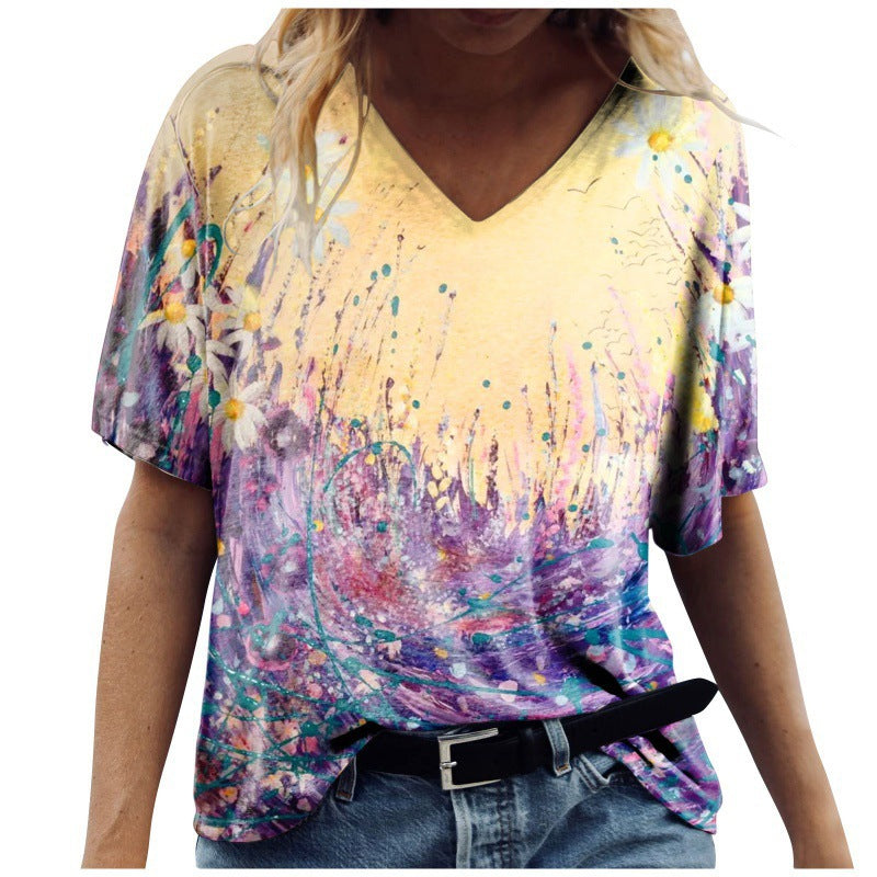 Short Sleeved T-shirt Printed On Women's Clothing