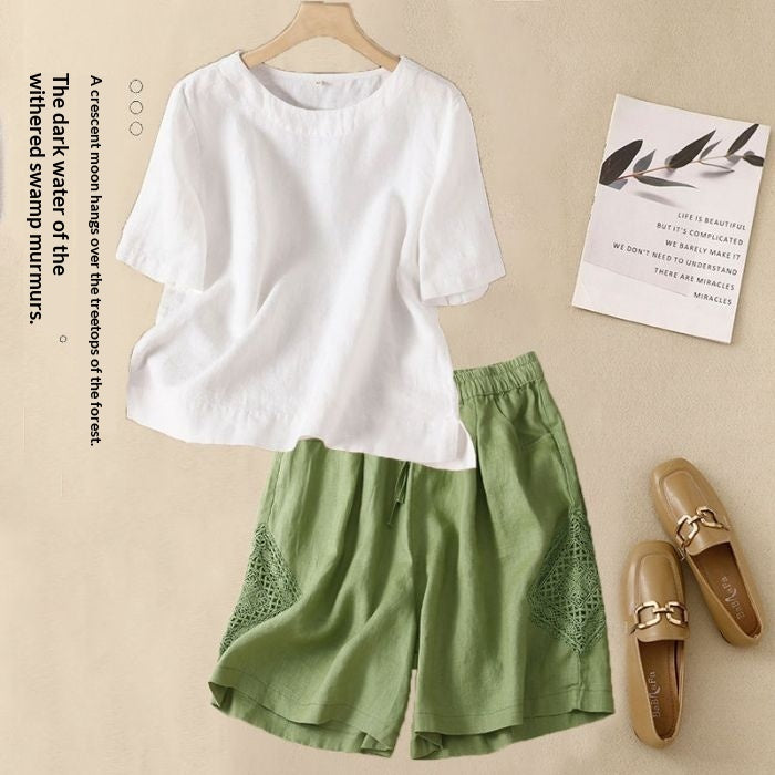 Loose Casual Elastic-waist Shorts Fashion Set