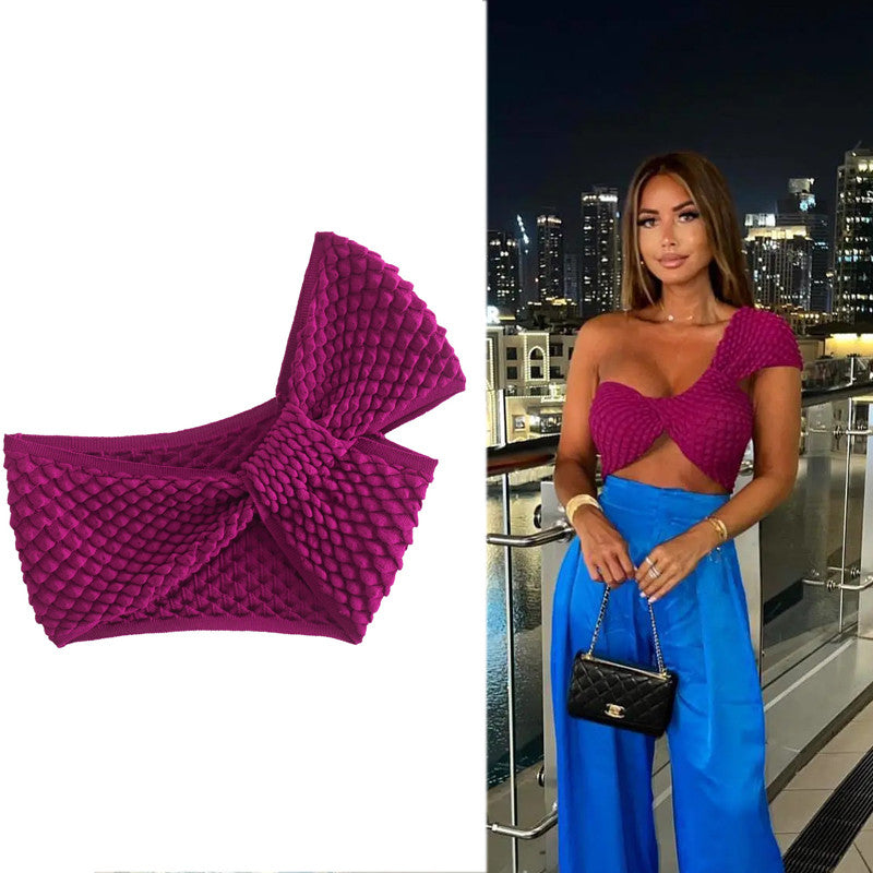 Summer New Women's European And American Style Asymmetric Knitted Short Pullover Top