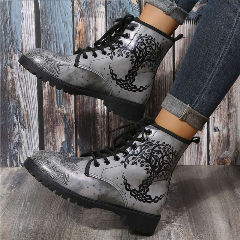 Women's Color Blocking Printing High Top Boots