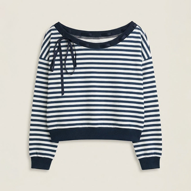 Women's Casual Off-shoulder Striped Long-sleeve Top