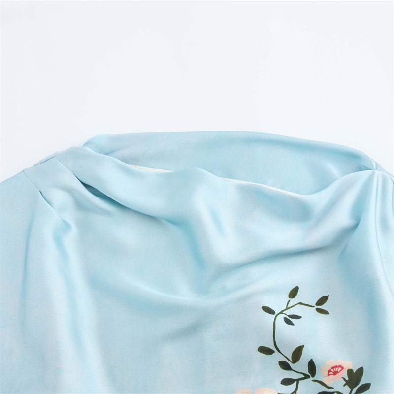 Womens Floral Print Silk-Satin Textured One-Shoulder Dress
