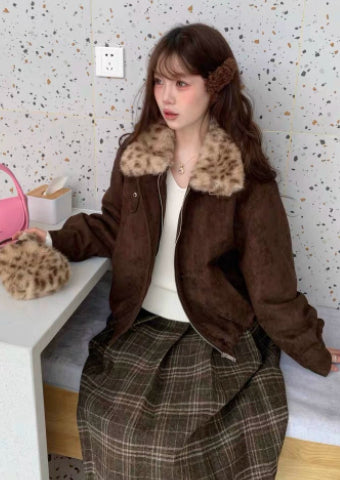 Fur-trimmed Oversized Lapel Design Fleece-lined Thickened Coat