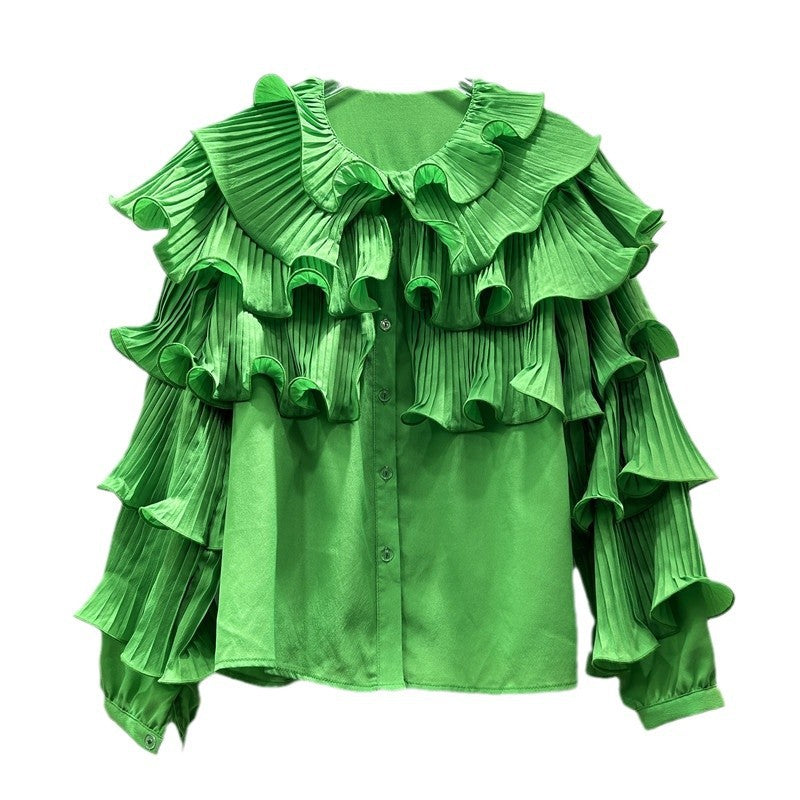 Korean Style Light Luxury Socialite Bubble Sleeve Ruffled Loose Chic Design Adult Lady Like Woman Temperament Top