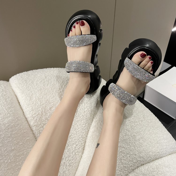 Rhinestone Slippers Women's Summer Outdoor All-matching Platform