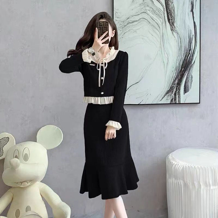 French Retro Little Fragrance Wind Top And Skirt Set