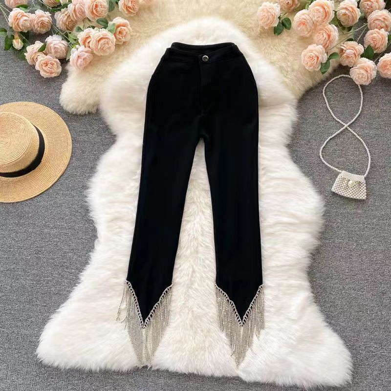 Design Sense Skinny Pants Women's Diamond Chain