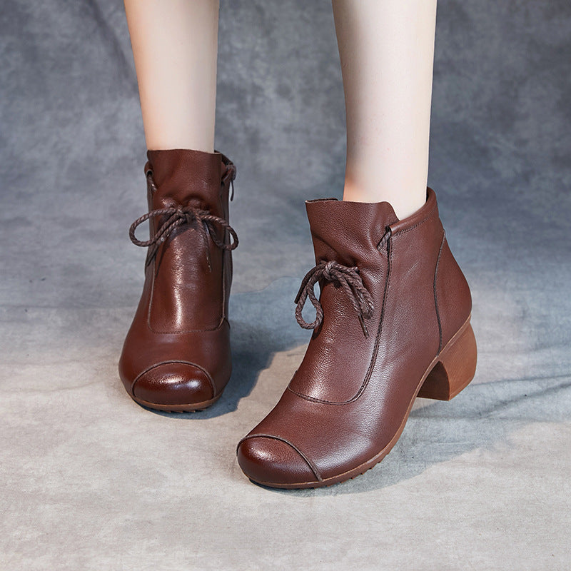 Women's Fashion Vintage Side Zip Mid Heel Booties
