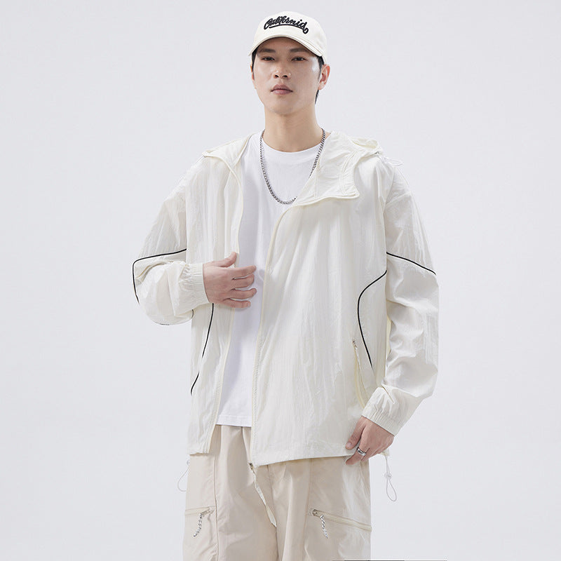 Oblique Zipper Design Solid Color Sun Protection Clothing Hooded