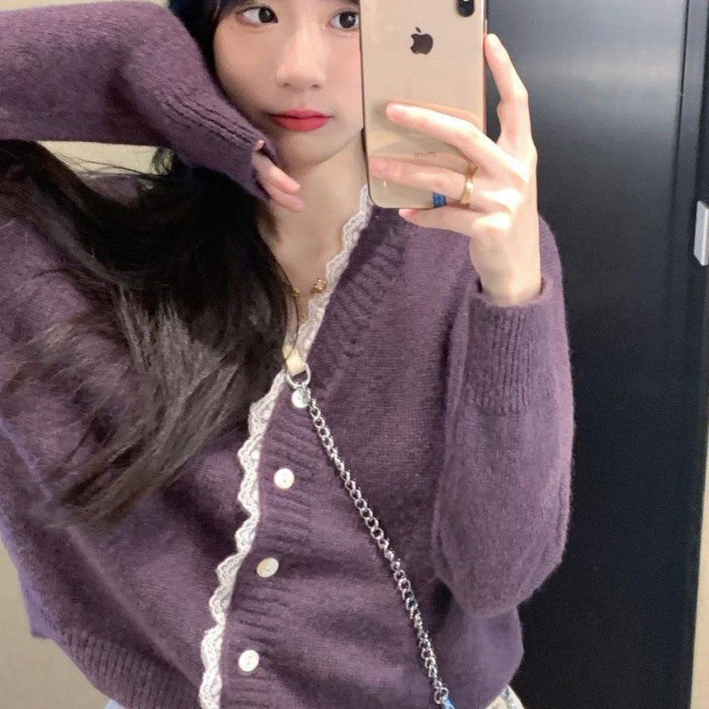 Autumn Short Sweater Women's Design Sense Lace Cardigan Coat