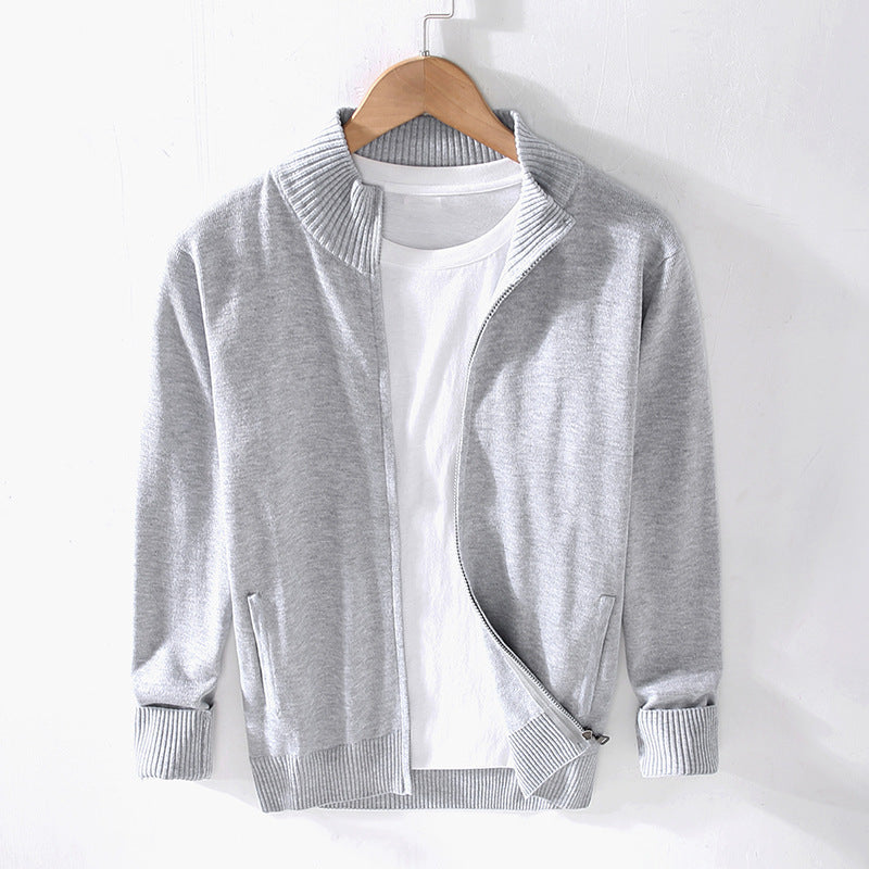 New Men's Cotton Turtleneck Zipper Sweater Winter Solid Color Slim Fit