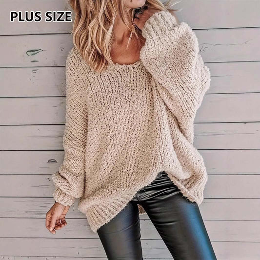 Loose Casual Plus Size Crew Neck Pullover Sweater