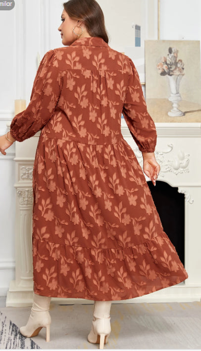 Large Size Textured 3D Flower 34 Sleeve Skirt