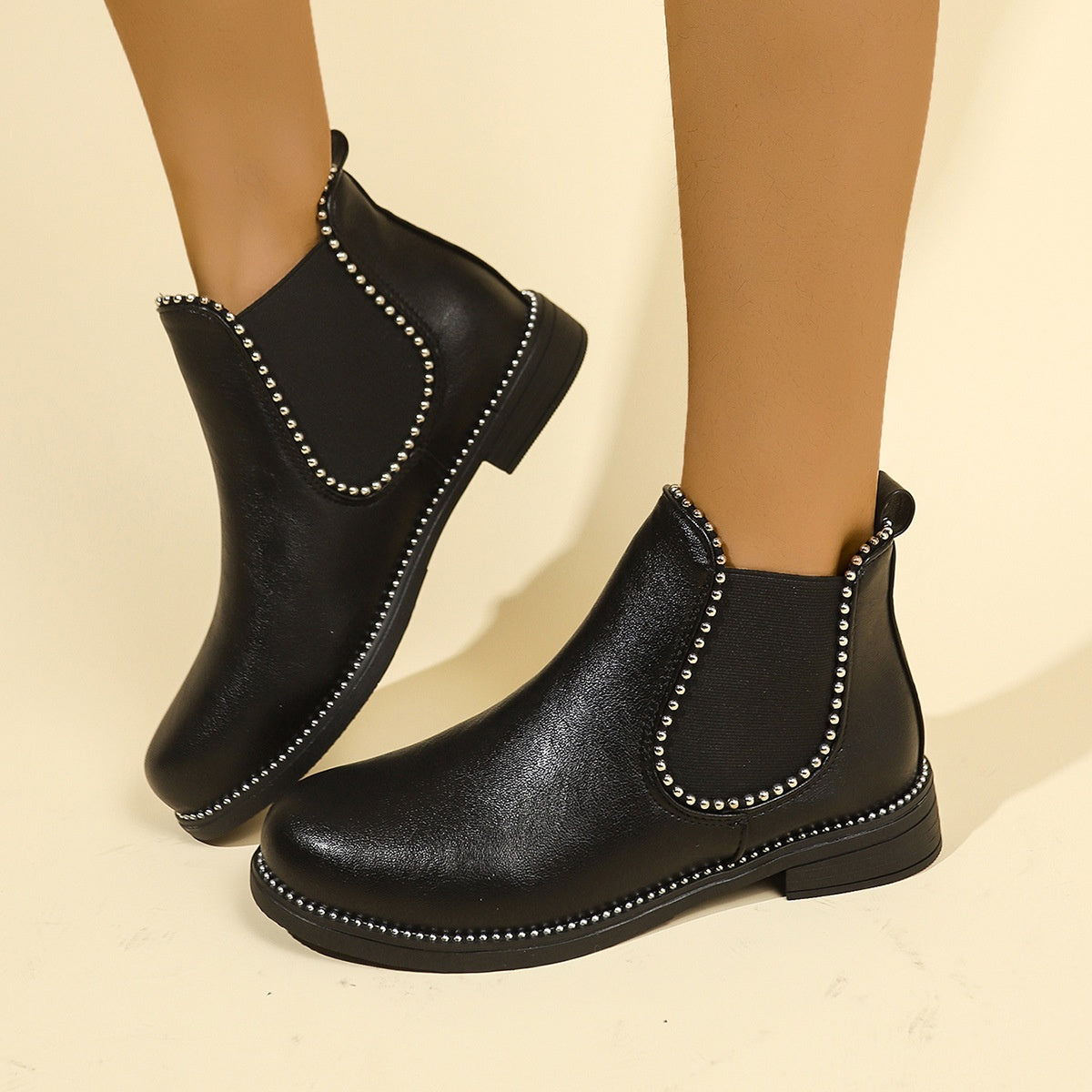 Women's Round Bead Thick Soled Martin Boots