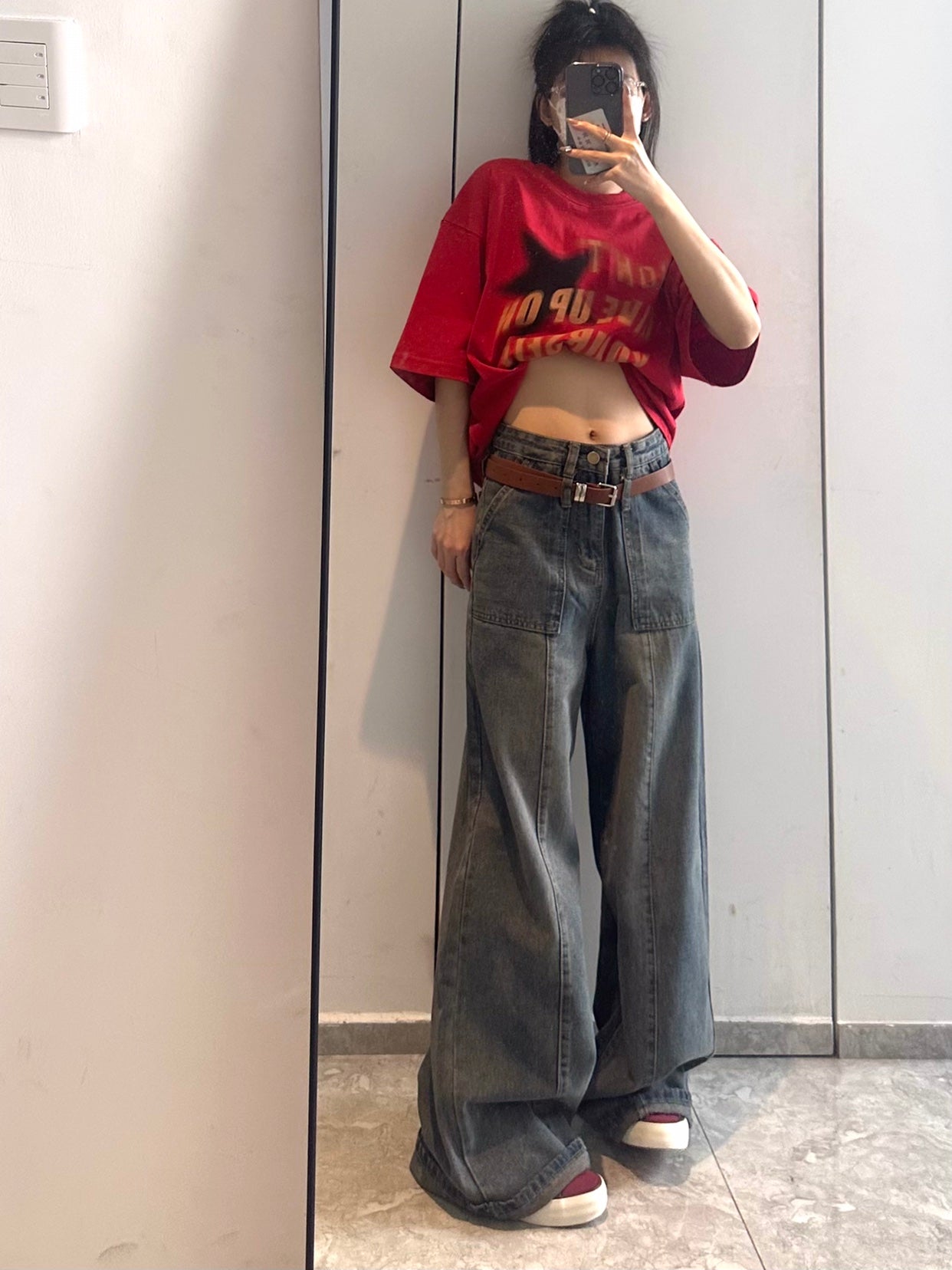 Washed Vintage Straight Leg Jeans Female