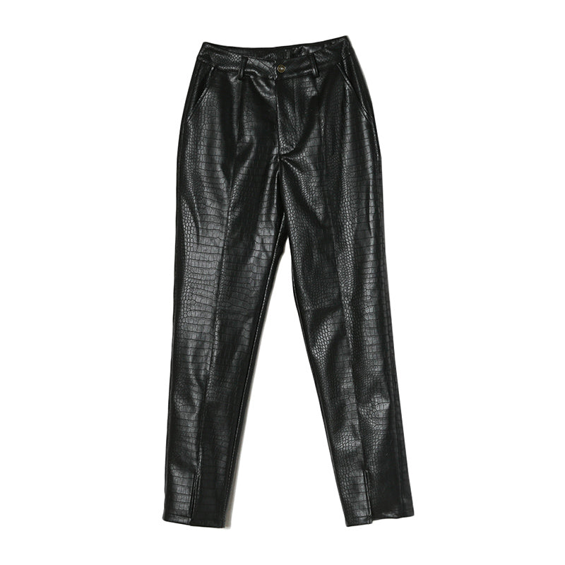 Homemade New Black Motorcycle Leather Pants With Split Legs