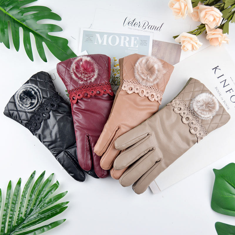Touch Screen Windproof And Velvet Warm Leather Gloves