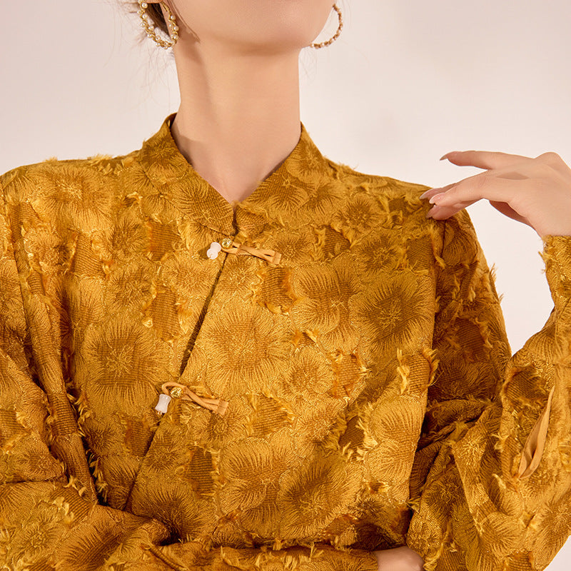 New Chinese Style Diagonal Buckle Design Sense Chinese Style Loose Show Temperament Shirt