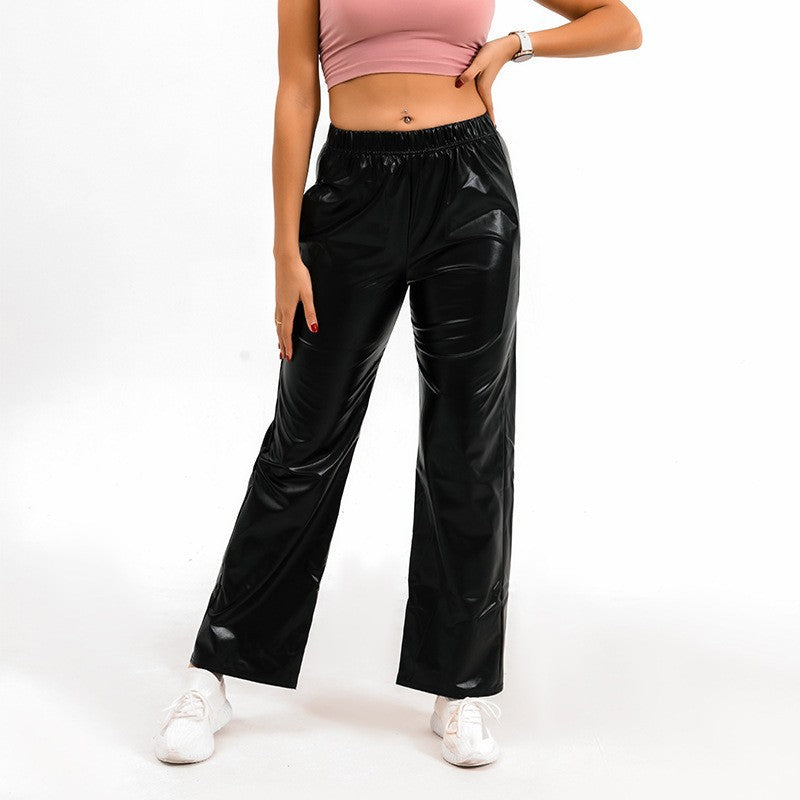 Sports Stretch Fashion PU Bright Leather Casual Pants