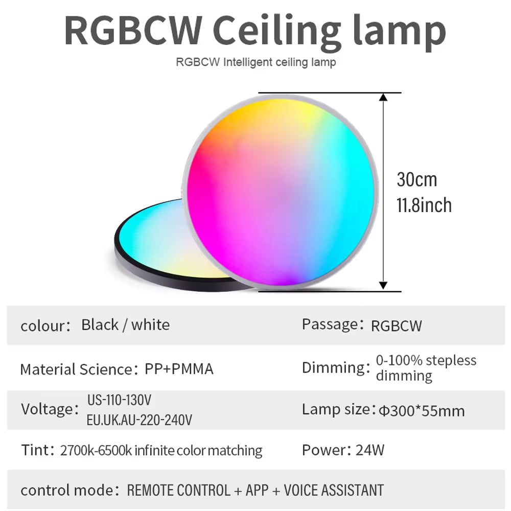 Smart WIFI LED round Ceiling Light RGBCW Tuya APP Dimmable Compatible with Alexa Google Assistant for Bedroom