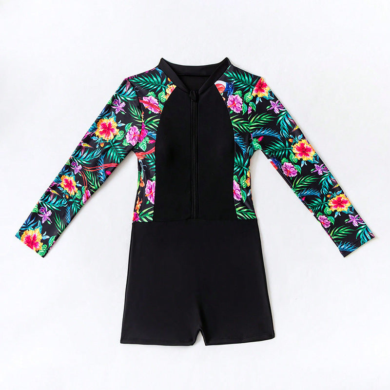 Printed Long Sleeve Surfing Swimsuit Zipper