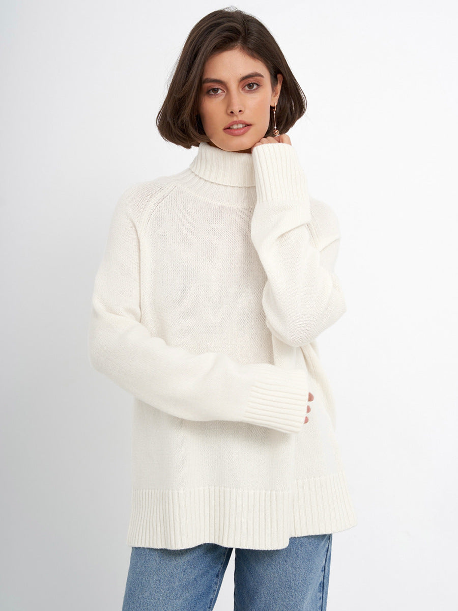 Elegant Commuter's All-matching Solid Color Raglan Sleeve Sweater For Women