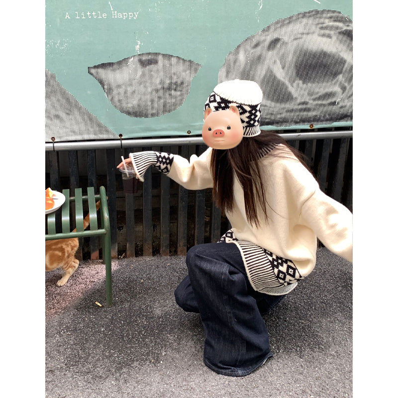 Women's Korean-style Loose Casual Round Neck Brocade Sweater