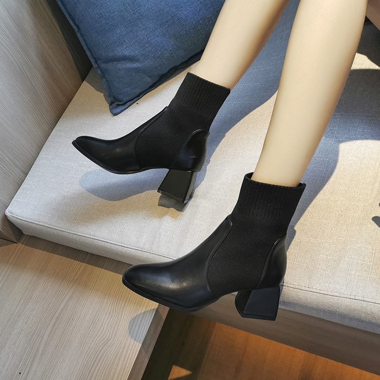 Square-toed Thick-heeled Skinny Boots