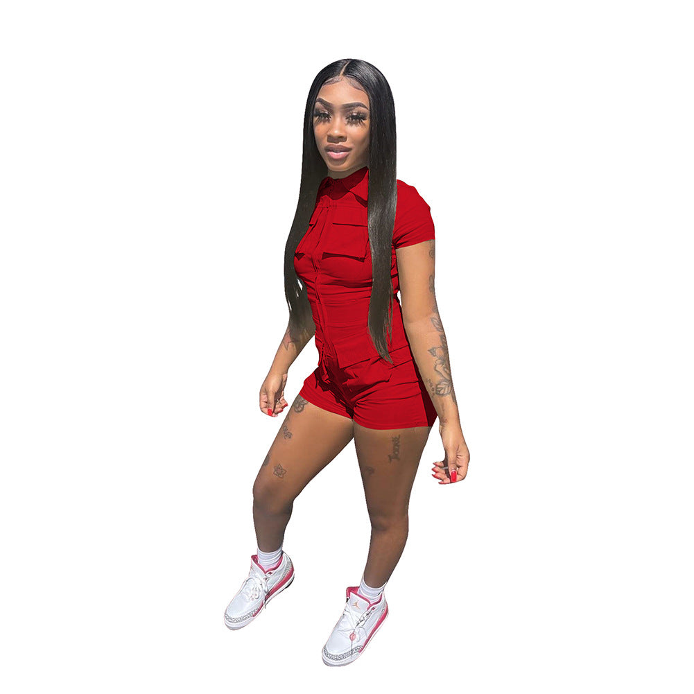 Women's Fashion Zipper Pocket Solid Color Work Jumpsuit