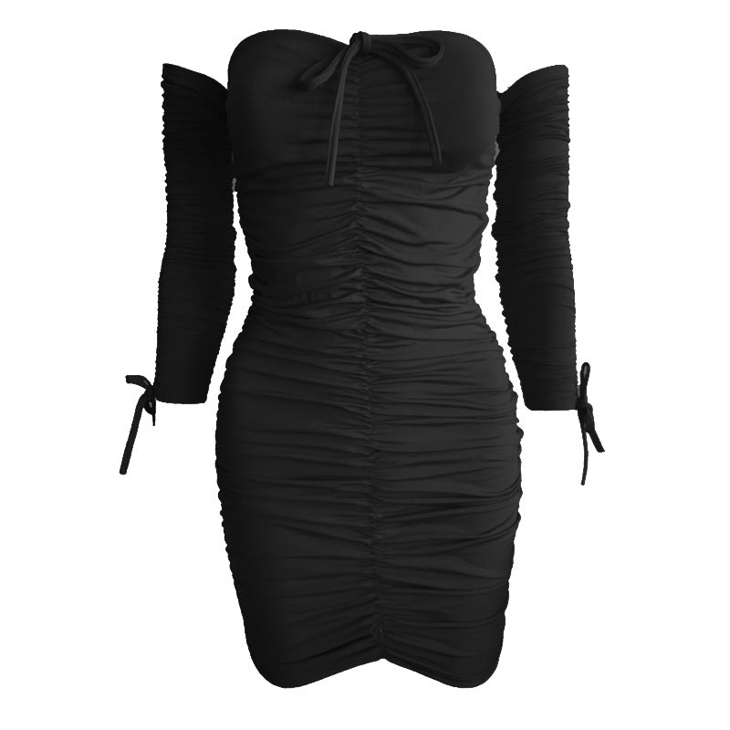 shoulder Long-sleeved Tube Top Sexy Dress 1One-