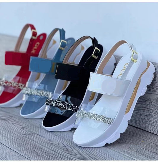 Roman Sandals Thick Sole Buckle Strip Wedges Shoes Transparent Clear Sandals