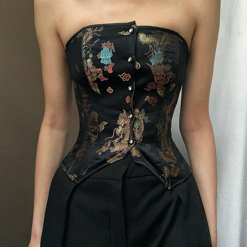 Europe And The United States New Retro Jacquard Bodice Tube Top