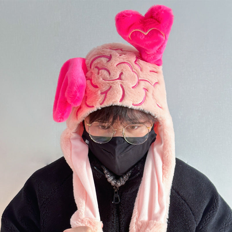 Hat With Movable Ears Love Brain Shoulder Messenger Bag